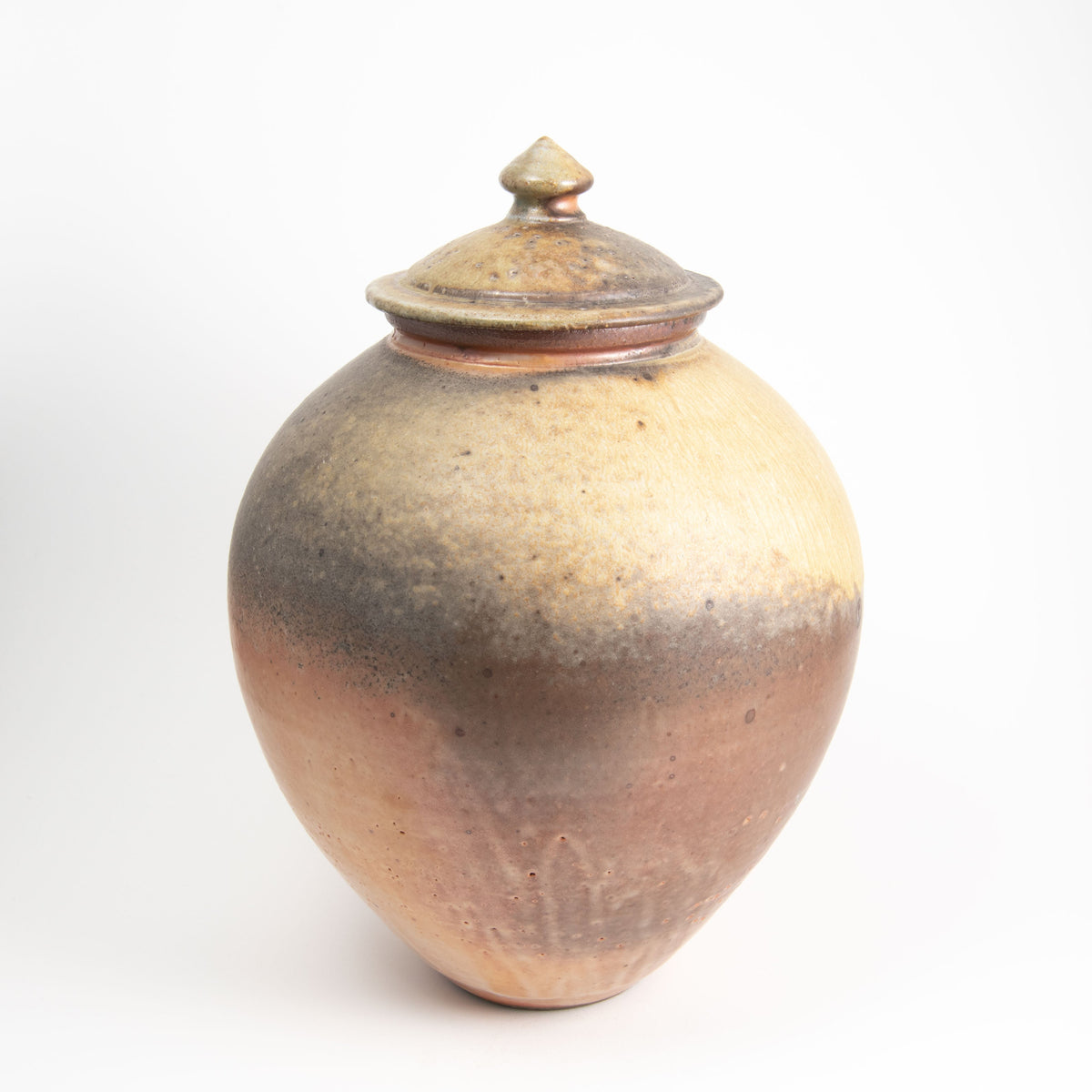 Grand pot rond couvert Shino orange
