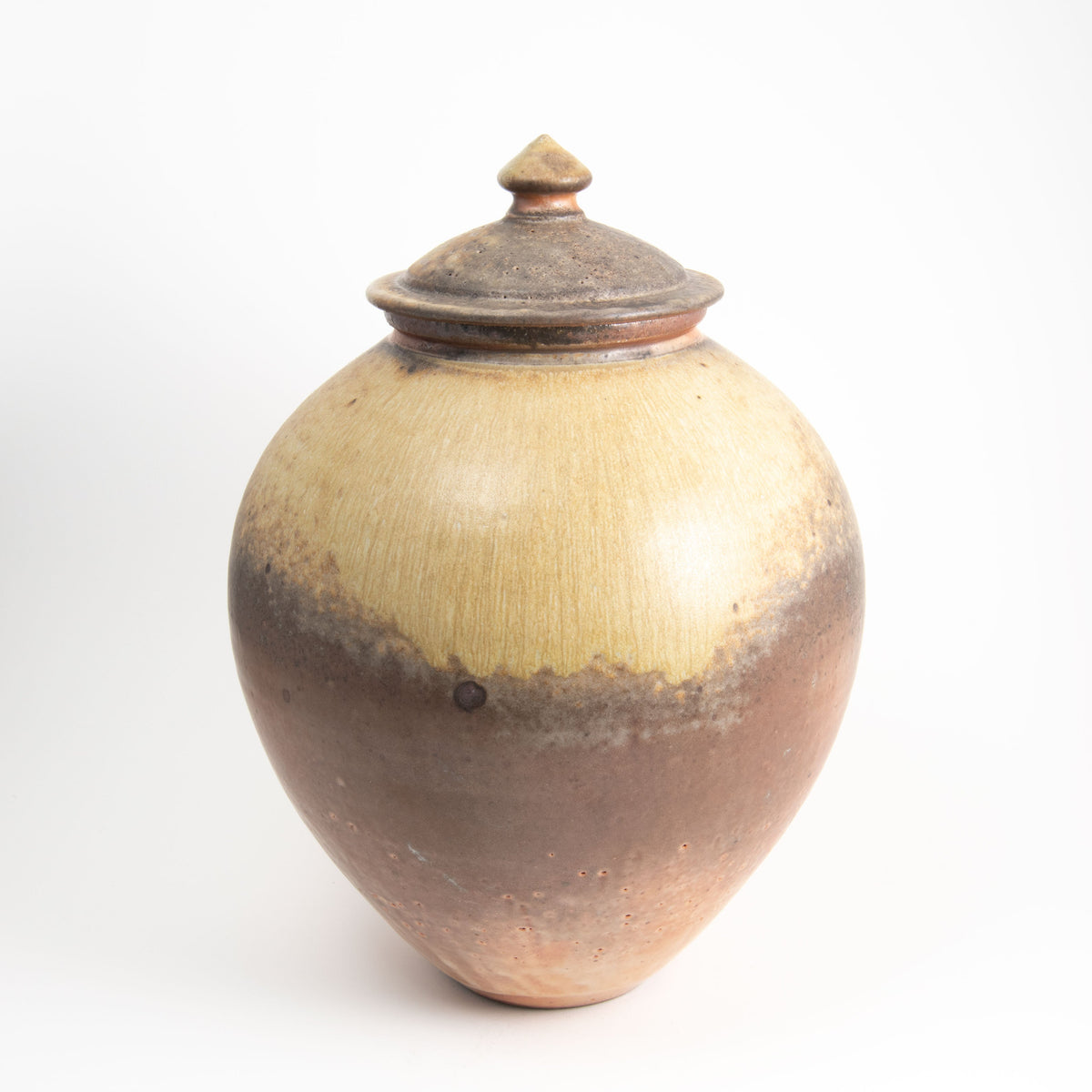Grand pot rond couvert Shino orange