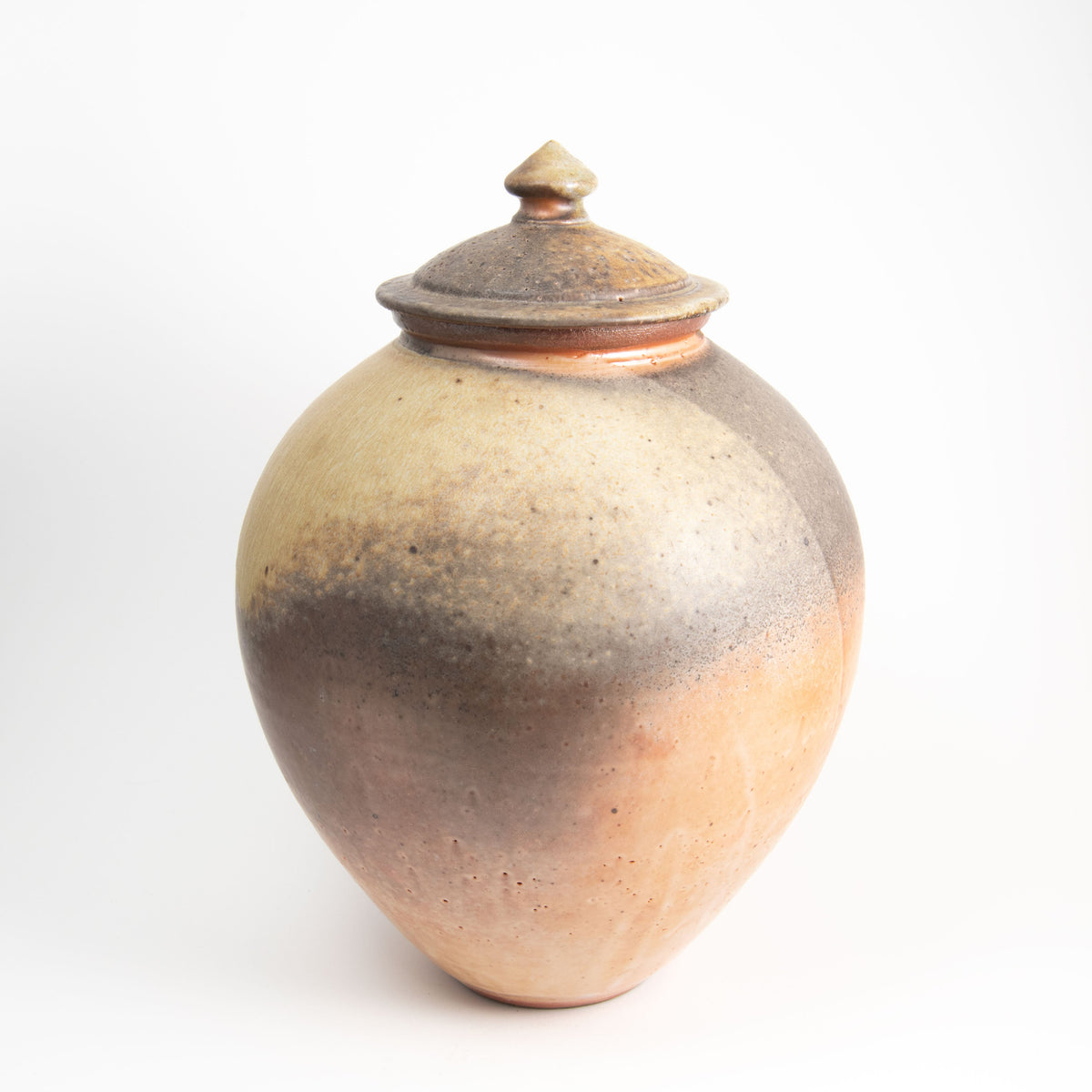 Grand pot rond couvert Shino orange