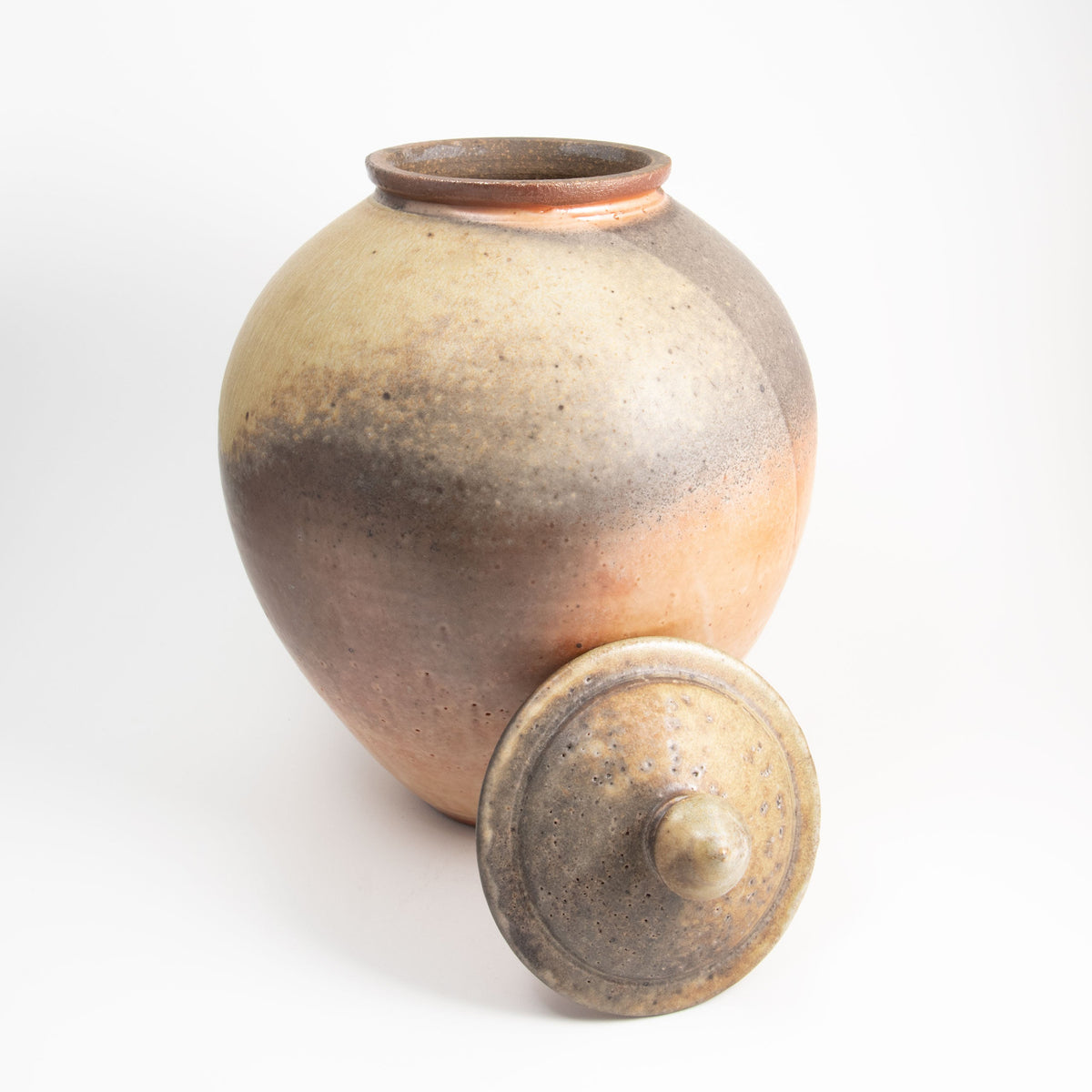 Grand pot rond couvert Shino orange