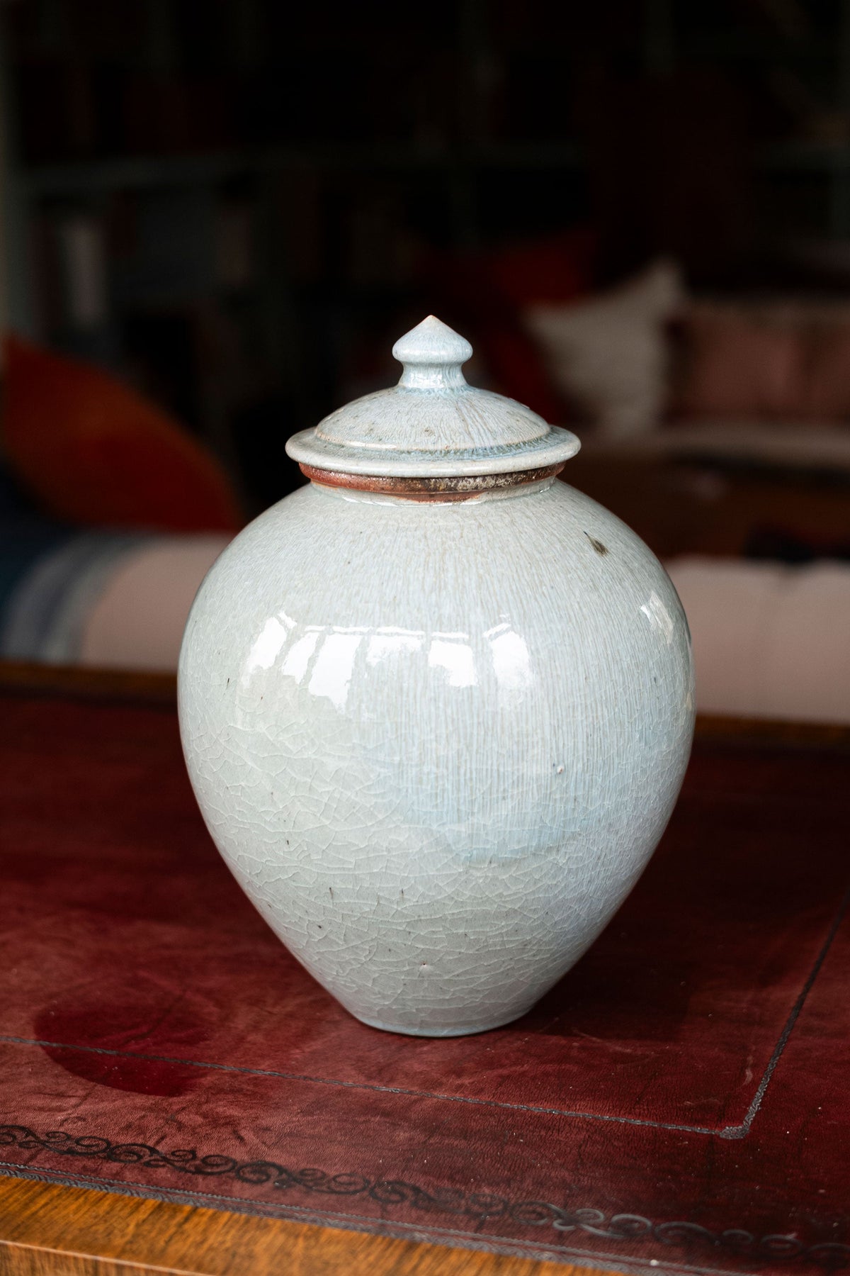 Grand pot rond couvert en céladon